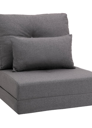 Convertible Flip Chair, Floor Lazy Sofa, Folding Upholstered Couch Bed with Adjustable Backrest, Metal Frame and Pillows for Living Room Bedroom, Dark Gray