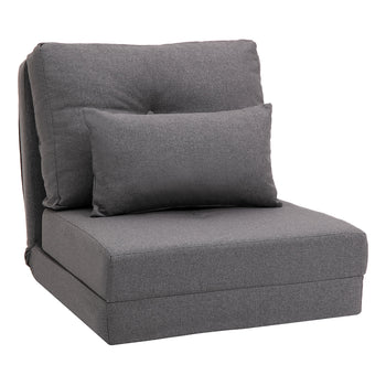 Convertible Flip Chair, Floor Lazy Sofa, Folding Upholstered Couch Bed with Adjustable Backrest, Metal Frame and Pillows for Living Room Bedroom, Dark Gray