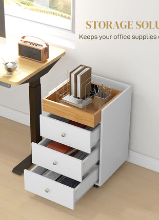 3 Drawer File Cabinet on Wheels Mobile Home Office Storage Cabinet with Top Tray Under Desk Printer Stand, White