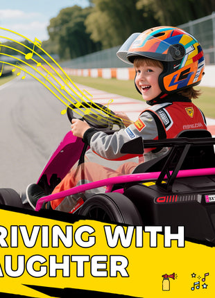 24V 7AH Kids Electric Go Kart, 8.1 MPH Battery Powered Drift Kart with Dual Motors, Soft Start for 8-12 Years, Pink