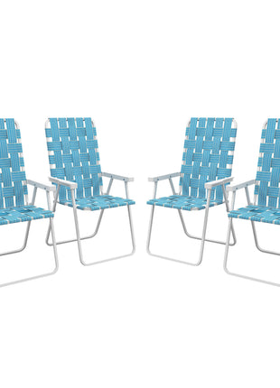 Set of 4 Patio Folding Chairs, Classic Outdoor Camping Chairs, Portable Lawn Chairs w/ Armrests, Blue