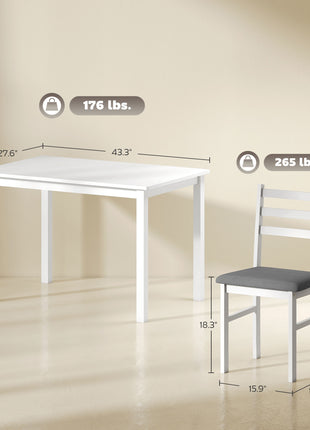 5-Piece Small Kitchen Table Set for 4, Farmhouse Dining Table Set with Upholstered Chairs and Rubber Wood Legs, White