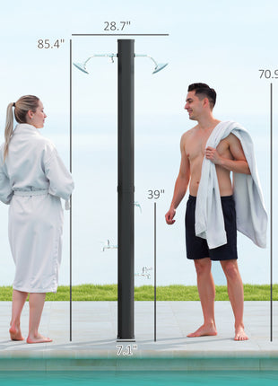 9.2 Gallon Slolar Heated Outdoor Shower with 2 Free-Rotating Shower Heads and Foot Showers for Poolside Beach Spa, 7.1ft