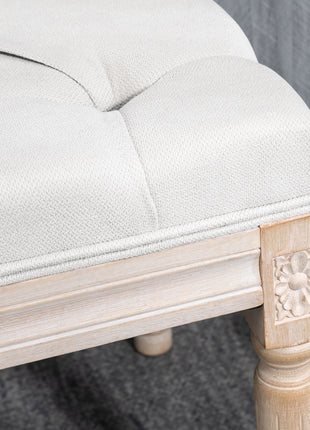 32" Linen Upholstered Bedroom Bench, French End of Bed Bench with Thick Padded Cushion and Wooden Legs, Cream White