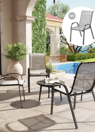Set of 4 Outdoor Dining Chairs, Stackable Patio Chairs with High Back, Breathable Mesh Seat for Garden Lawn, Mixed Gray