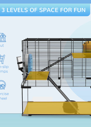 23.5" Hamster Cage, Gerbil Cage with Glass Basin for Small Hamsters, Black