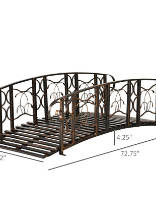 6' Metal Arch Backyard Garden Bridge with 660 lbs. Weight Capacity, Safety Siderails, Vine Motifs, Easy Assembly for Backyard Creek, Stream, Pond, Brown