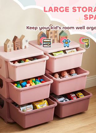 3 Tier Kids Storage Unit, Toy Organizers and Storage with 6 Drawer Chest for Kids Bedroom Nursery Kindergarten Living Room for Boys Girls Toddlers, Pink