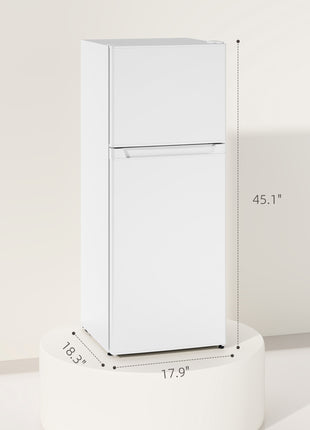 Small Fridge with Freezer, 4 Cu Ft Refrigerator with Reversible Doors, White