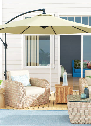 10' Cantilever Tilt Offset Patio Umbrella w/ UV & Water Safe Material & Cross Base (Weight Not Included), Beige