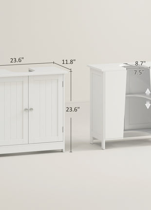 24" Under Sink Storage Cabinet with 2 Doors and Shelves, Pedestal Sink Bathroom Vanity Furniture, White