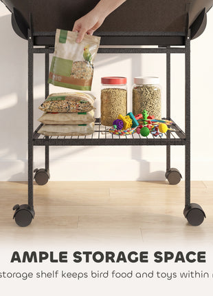 64"H Rolling Bird Playground Parrot Stand with Seed Guard & Wheels, Ladders, Swing, Toy Hook & Bowls
