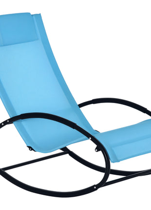 Pool Lounger, Outdoor Rocking Lounge Chair for Sunbathing, Pool, Beach, Porch with Pillow and Cool Mesh, Sun Tanning Rocker, Sky Blue