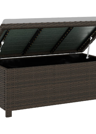 Outdoor Wicker Storage Bench with Storage & Cushion, Gray