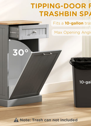 10 Gallon Tilt Out Trash Cabinet, Wooden Hidden Trash Can with Storage Drawer for Kitchen, Laundry Hamper Cabinet for Bathroom, Gray