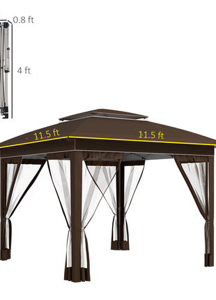 12' x 12' Pop Up Canopy Tent with Netting and Carry Bag, Instant Sun Shelter with 137 sq.ft Shade, Dark Brown