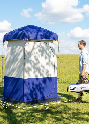 Camping Shower Tent, Portable Privacy Shelter with Solar Shower Bag, Removable Floor and Carrying Bag, Blue