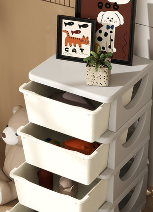 30" 4 Tier Kids Storage Unit Dresser Tower w/ 4 Drawers, Cream White