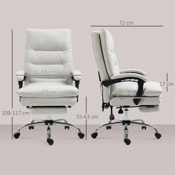 Microfibre Executive Massage Office Chair, Computer Desk Chair, Heated Reclining Chair with Footrest, Double-tier Padding, Swivel Wheels, Cream White