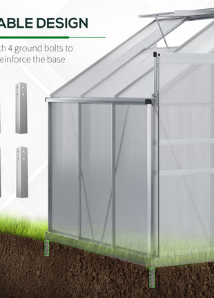 6' x 4' Aluminum Lean-to Greenhouse Polycarbonate Walk-in Garden Greenhouse with Adjustable Roof Vent, Rain Gutter and Sliding Door for Winter, Clear