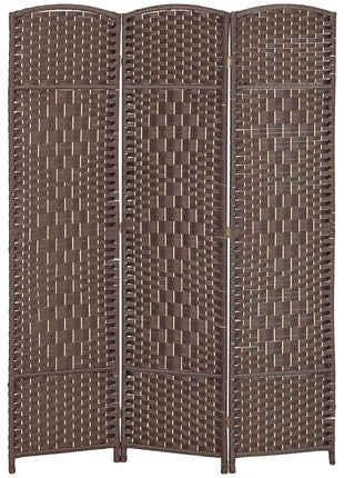 Folding Room Divider Screen 3 Panel 6' Tall Privacy Screen Freestanding Wood Partition for Home Office, Brown