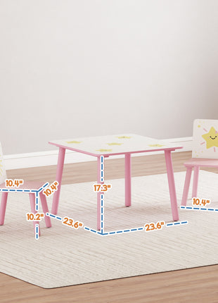 3-Piece Kids Toddler Table and Chair Set Furniture for Boys and Girls Aged 3-8, Bedroom, Nursery, Playroom, Pink