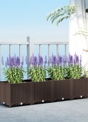 Plastic Raised Garden Bed, 5 x 1 x 1 ft Outdoor Flower Box with Drainage Holes for Vegetables, Herbs, Brown