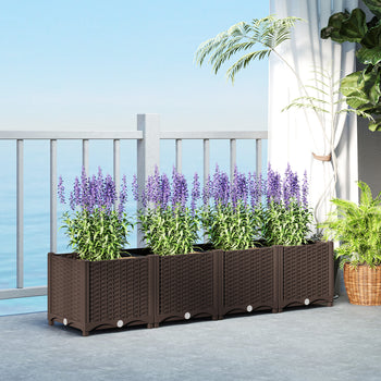 Plastic Raised Garden Bed, 5 x 1 x 1 ft Outdoor Flower Box with Drainage Holes for Vegetables, Herbs, Brown