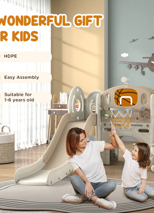 7-in-1 Toddler Slide, Kids Slide for Ages 1-6 Years w/ Ring Toss, Basketball Hoop, Telescope Climber, Storage Space