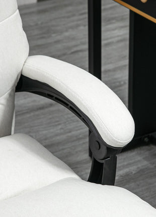Microfibre Executive Massage Office Chair, Computer Desk Chair, Reclining Chair with Footrest, Double-tier Padding, Swivel Wheels, Cream White