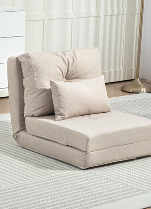 Floor Chair, Convertible Floor Sofa Bed, Folding Upholstered Couch Bed with Adjustable Backrest, Beige