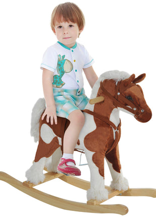 Toddler Rocking Horse, Kids Plush Rocking Chair Toy with Nursery Rhyme Music Brown