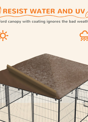 6.9' x 6.9' x 5' Outdoor Dog Kennel with Canopy Garden Playpen Fence Crate Enclosure Cage Rotating Bowl, Coffee