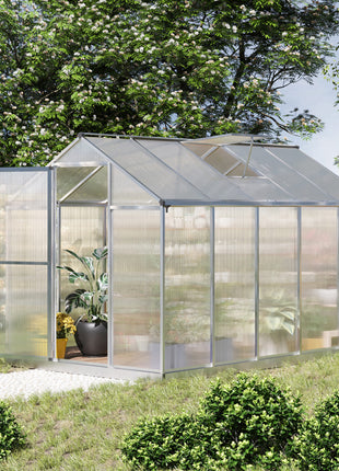 10' L x 6' W Walk-In Polycarbonate Greenhouse with Roof Vent for Ventilation & Rain Gutter for Winter