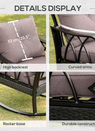 Outdoor Wicker Rocking Chair with Padded Cushions, Aluminum Furniture Rattan Porch Rocker Chair w/ Armrest for Garden, Patio, and Backyard, Gray