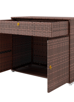 Outdoor Storage Cabinet, Waterproof PE Rattan Cabinet with Drawer for Indoor, Outdoor Swimming Pool, Mixed Brown