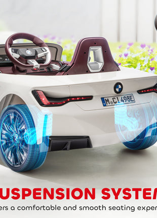 12V Electric Car for Kids with 2.4G Remote Control, Suspension, White