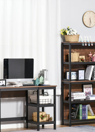 Shelves for Storage, 4 Tier Bookshelf Utility Organizer with Back Support and Anti-Topple Design, Walnut/Black