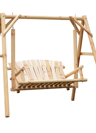 2-Seat Wooden Swing Bench, Ergonomic Design, 'A' Frame Construction, Stable and Non-Slip, Solid Wood Frame Log Garden Swing, for Outdoor and Indoor, Natural Wood