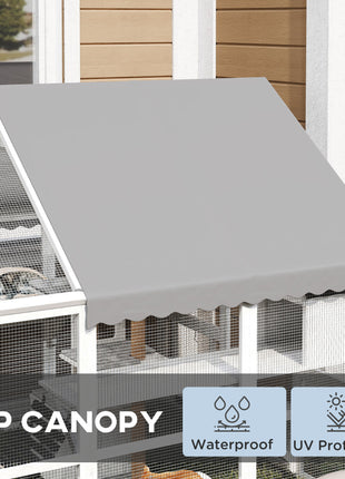 Wooden Catio Outdoor Cat Enclosure with Waterproof Cover, 2 Condos, 6 Platforms, Bridge, Doors, White