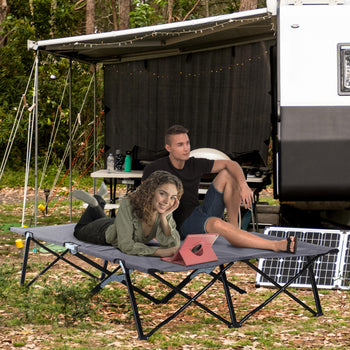 2 Person Folding Camping Cot for Adults, 50" Extra Wide Outdoor Portable Sleeping Cot with Carry Bag, Elevated Camping Bed, Beach Hiking, Grey