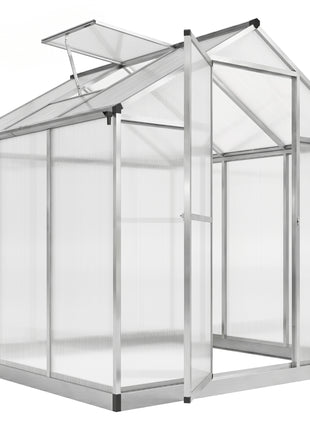 8' L x 6' W Walk-In Polycarbonate Greenhouse with Roof Vent for Ventilation & Rain Gutter for Winter