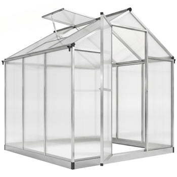 8' L x 6' W Walk-In Polycarbonate Greenhouse with Roof Vent for Ventilation & Rain Gutter for Winter
