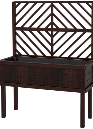 Elevated Wood Planter with Trellis for Climbing Plants, Raised Garden Bed with Legs and Drainage Holes, Carbonized