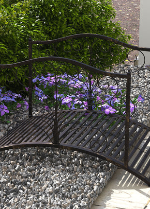 4’ Metal Arch Backyard Garden Bridge with Safety Siderails, Delicate Scrollwork, & Easy Assembly, Black Bronze