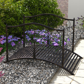 4’ Metal Arch Backyard Garden Bridge with Safety Siderails, Delicate Scrollwork, & Easy Assembly, Black Bronze
