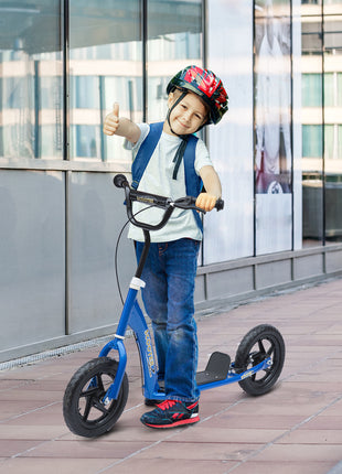 Kick Scooter for Kids 5-12 Years Old with Adjustable Height Handlebar, Non-slip Footplate, Big Wheels, Rear Brake, Blue