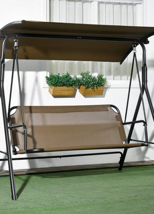 3-Seat Outdoor Patio Swing Chair w/ Cushion, Steel Frame Stand, Adjustable Tilt Canopy for Patio, Garden, Brown