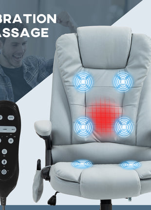 6 Point Vibrating Massage Office Chair with Heat, Microfiber Massage Desk Chair with Reclining Backrest, Light Gray