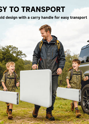 6FT 3 PCS Portable Camping Table and Chairs, Folding Picnic Table Bench Set with Carrying Handles for BBQ, Party, White